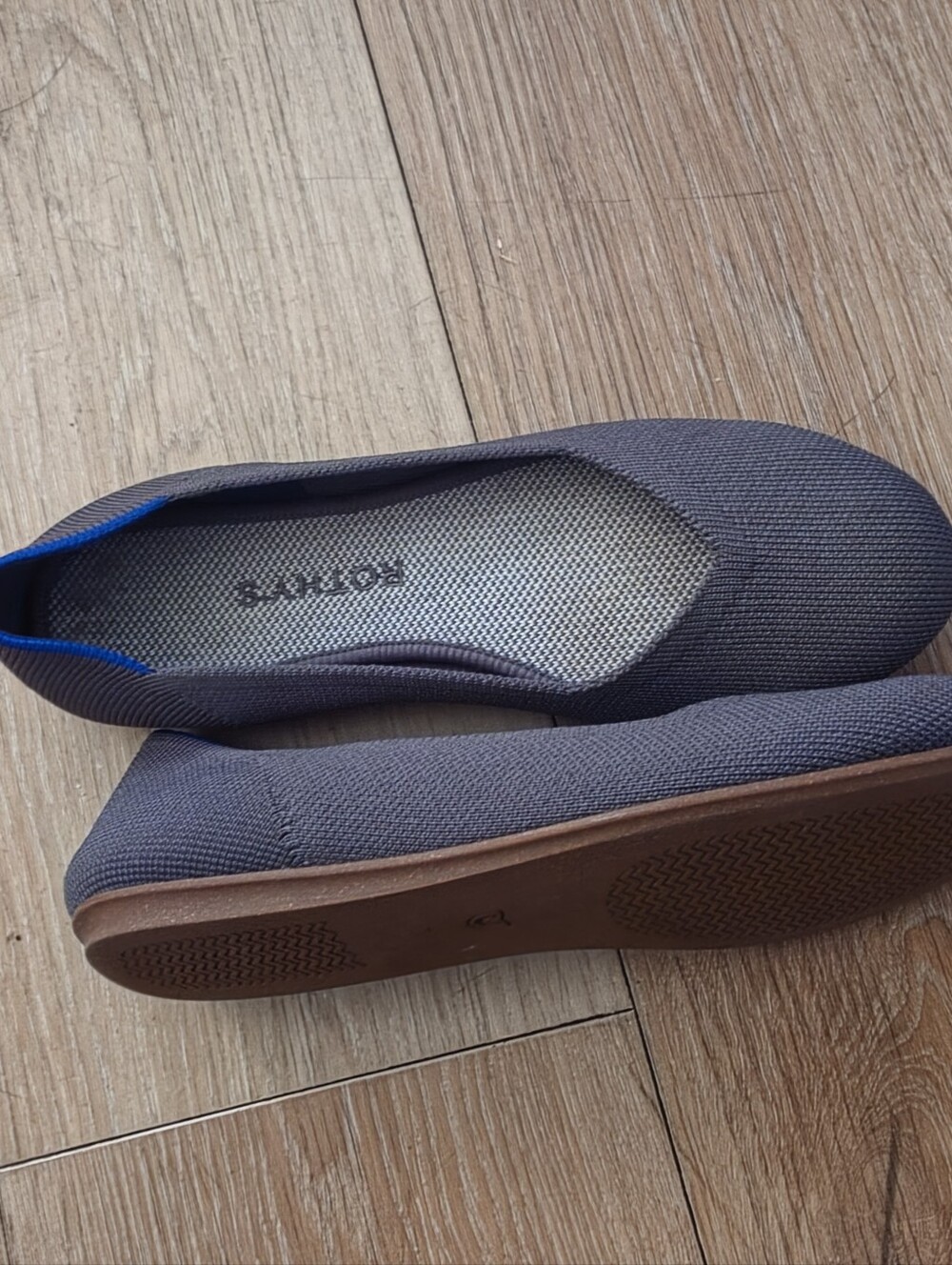 Rothy's Gray Knit Ballet Flats with Blue Trim - Picture 2 of 3